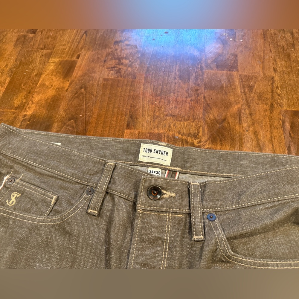 Todd Snyder Slim Lightweight Japanese Selvedge Jeans in Brown/“Whiskey” color.